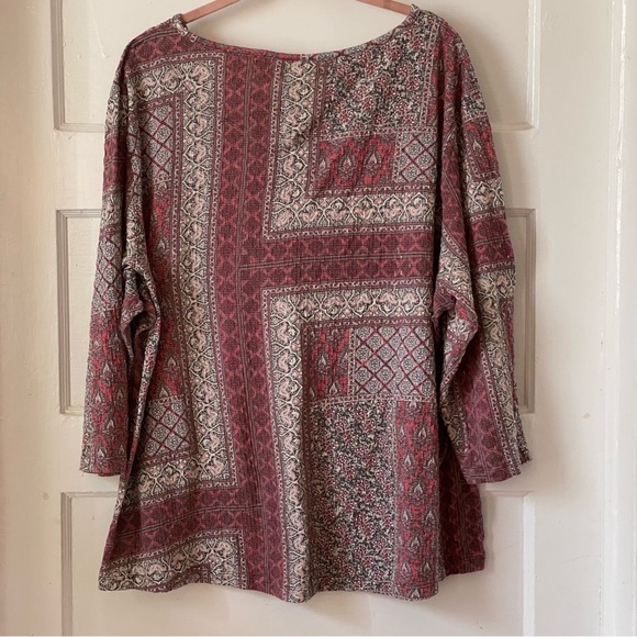 Multiples Crewneck Patchwork Pattern 3/4 Sleeve Top Size 2X - Picture 2 of 9